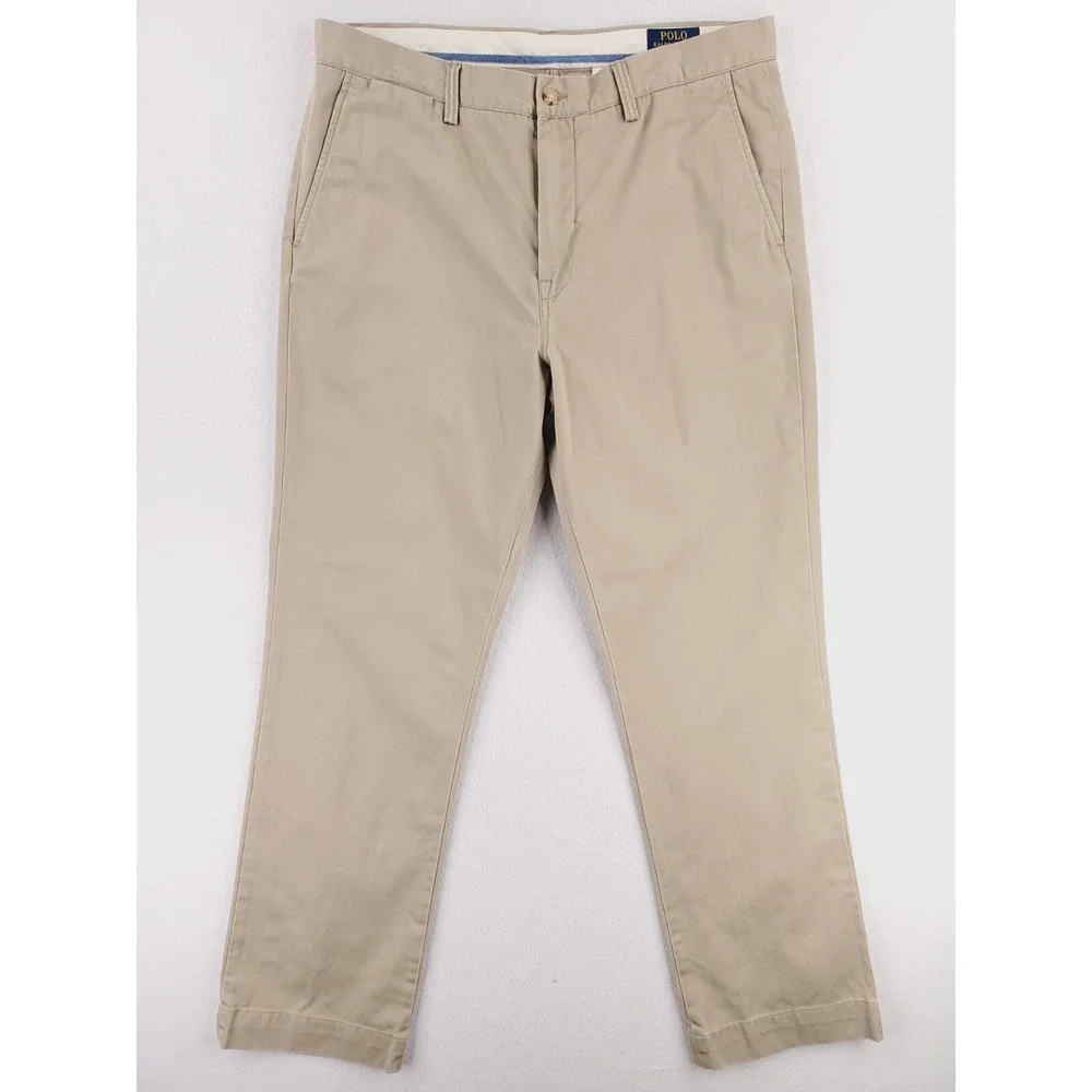 Polo Ralph Lauren Pants Mens 35x32* Khaki Classic Fit Chino Flat Front Preppy